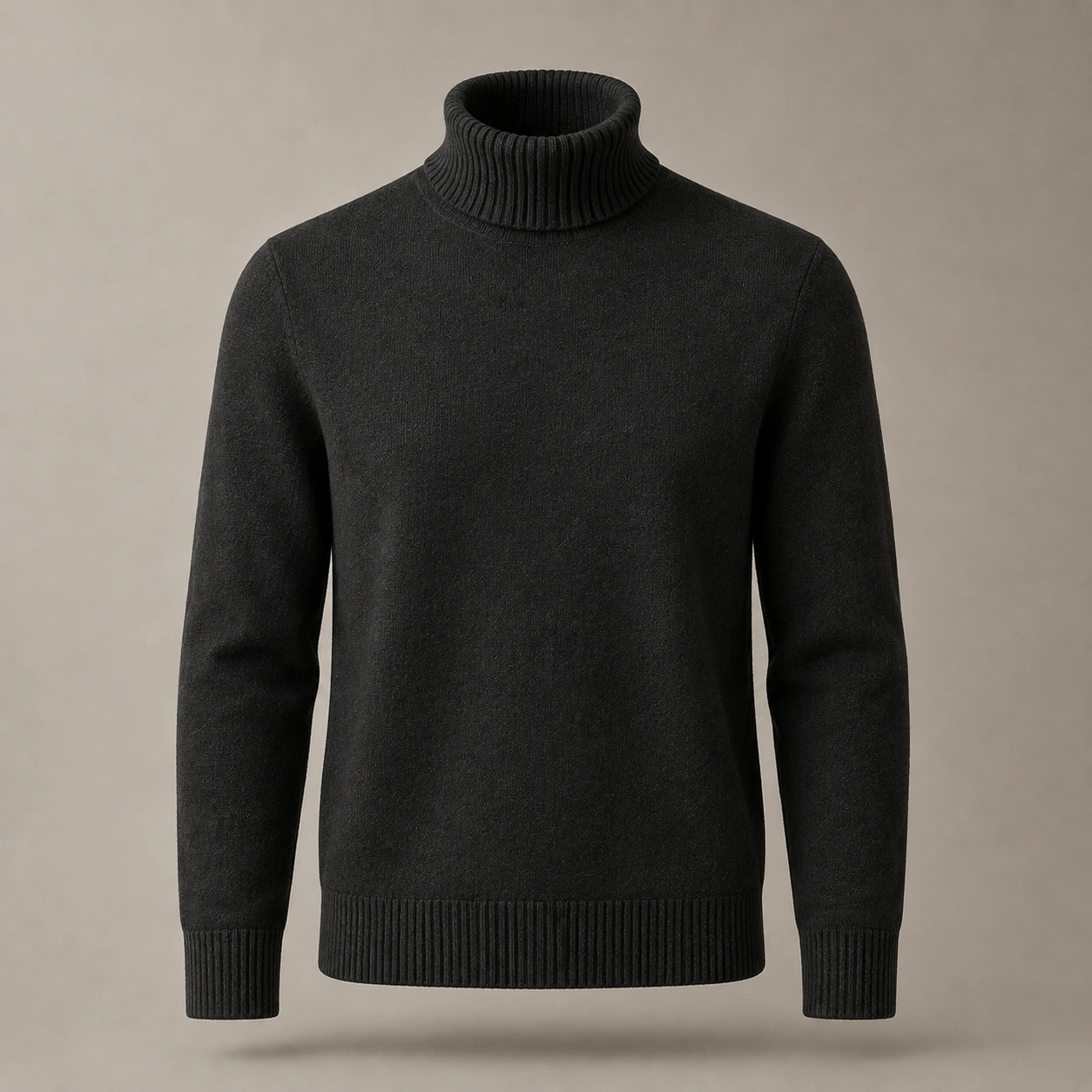 Charcoal merino roll neck with ribbed collar and hem